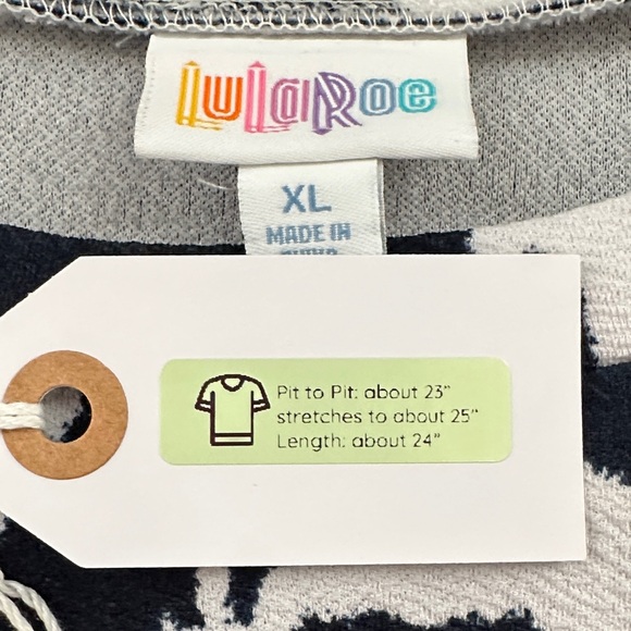 LuLaRoe Moriella Puff Sleeve Mixed Media Top Navy Blue White XL - Picture 6 of 6